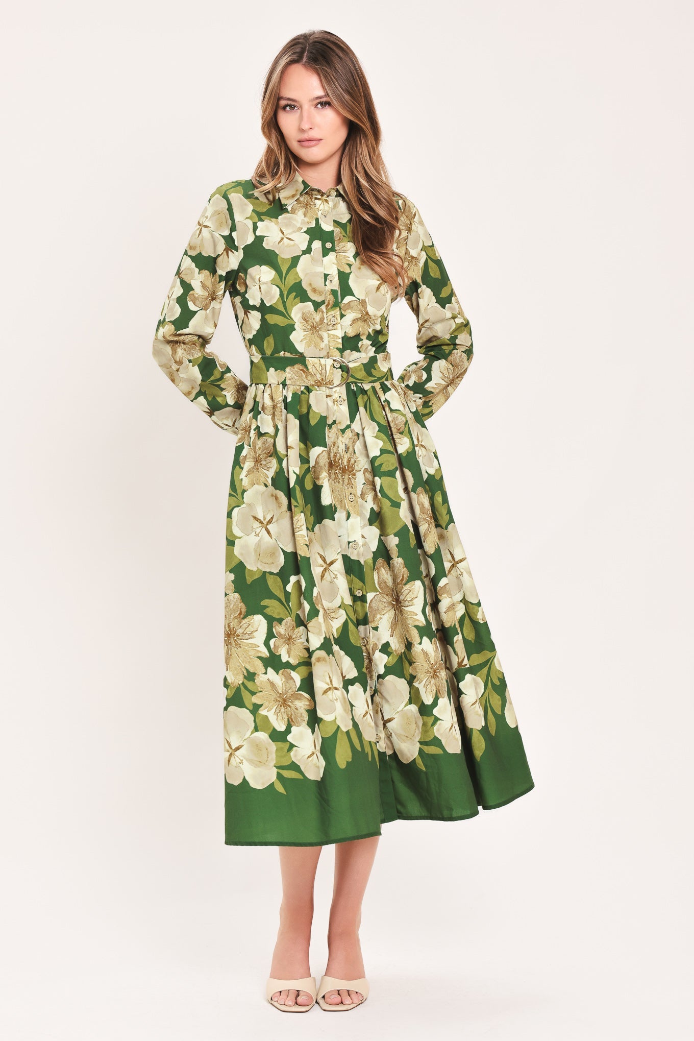 EVERGREEN CAMELLIA DREAM WOVEN MIDI SHIRT DRESS - Glamourous Grace