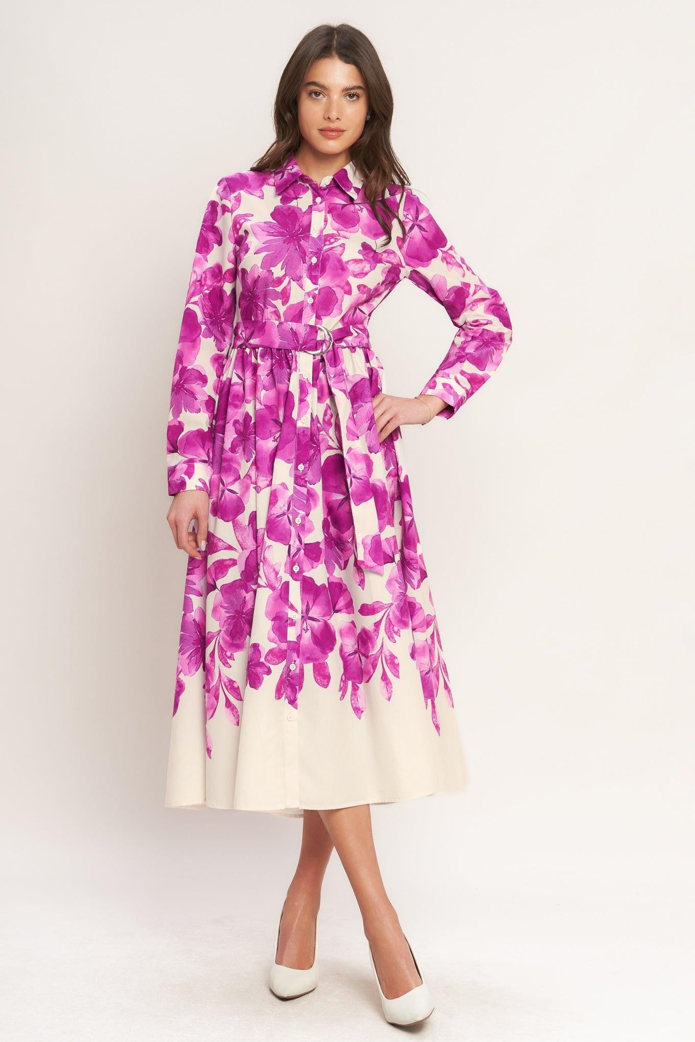 BERRY PETAL WOVEN MIDI SHIRT DRESS - Glamourous Grace