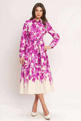 BERRY PETAL WOVEN MIDI SHIRT DRESS - Glamourous Grace