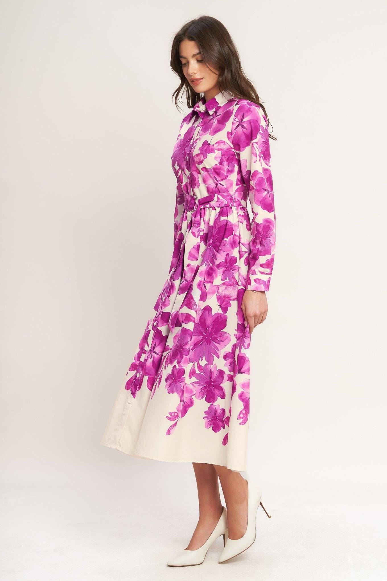 BERRY PETAL WOVEN MIDI SHIRT DRESS - Glamourous Grace