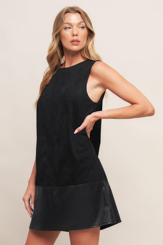 CITY SLEEK  FAUX SUEDE AND LEATHER SHIFT DRESS - Glamourous Grace