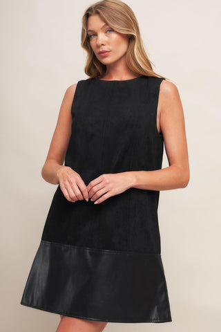 CITY SLEEK  FAUX SUEDE AND LEATHER SHIFT DRESS - Glamourous Grace