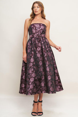 AUBERGINE CHIC JACQUARD WOVEN MIDI DRESS - Glamourous Grace