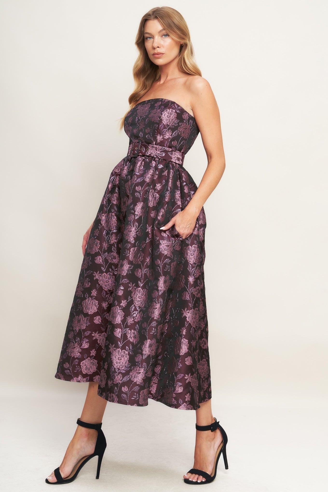 AUBERGINE CHIC JACQUARD WOVEN MIDI DRESS - Glamourous Grace