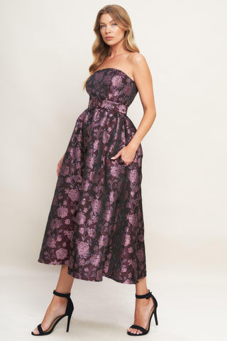 AUBERGINE CHIC JACQUARD WOVEN MIDI DRESS - Glamourous Grace