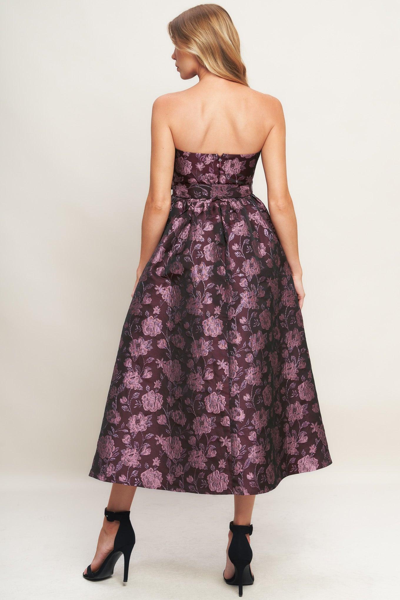 AUBERGINE CHIC JACQUARD WOVEN MIDI DRESS - Glamourous Grace