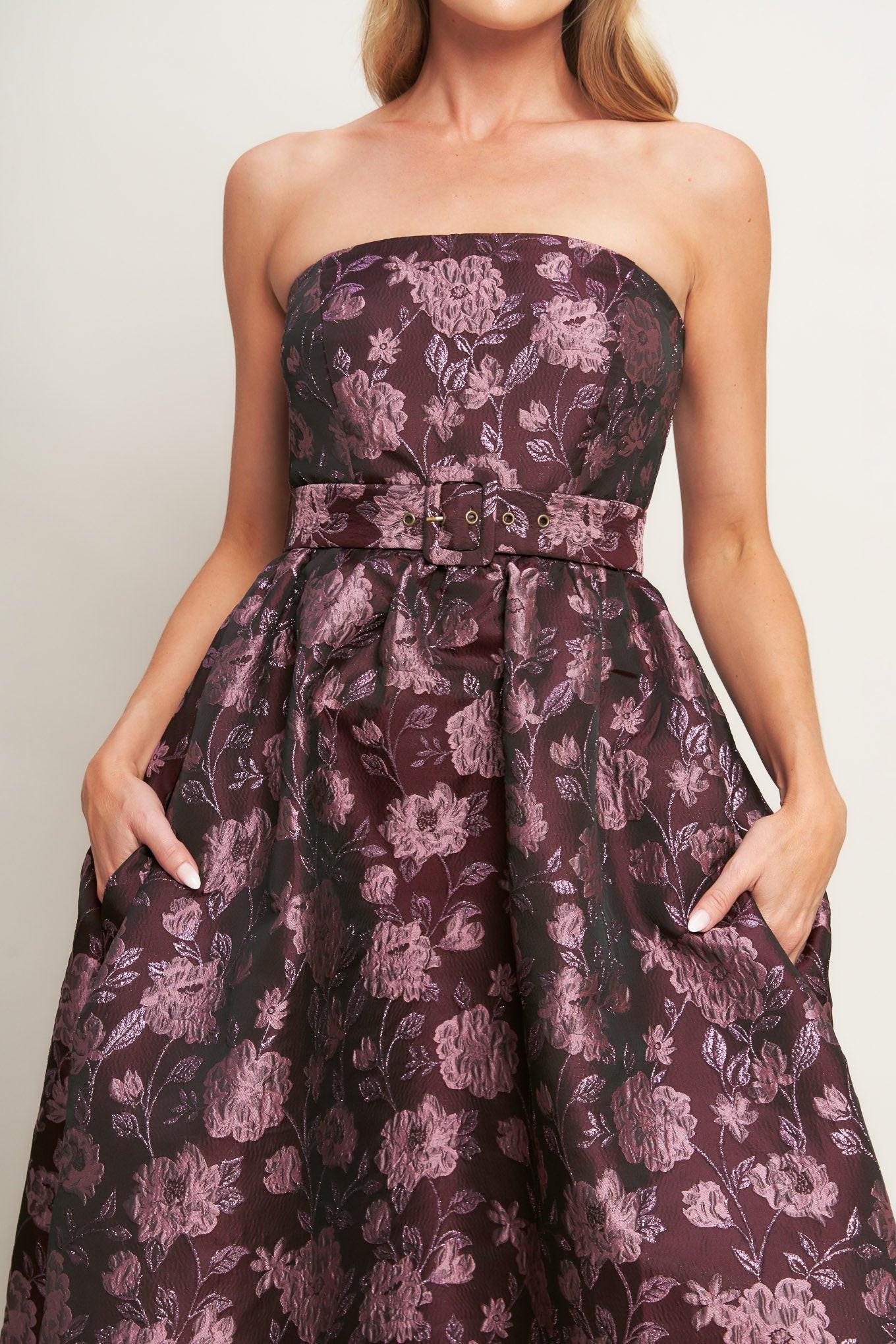 AUBERGINE CHIC JACQUARD WOVEN MIDI DRESS - Glamourous Grace