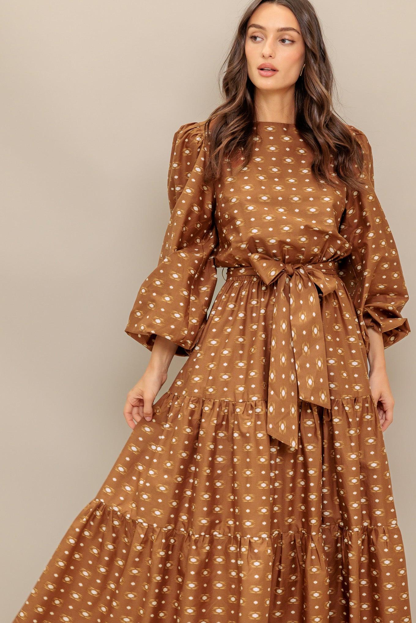 CINNAMON WALTZ WOVEN MIDI DRESS - Glamourous Grace