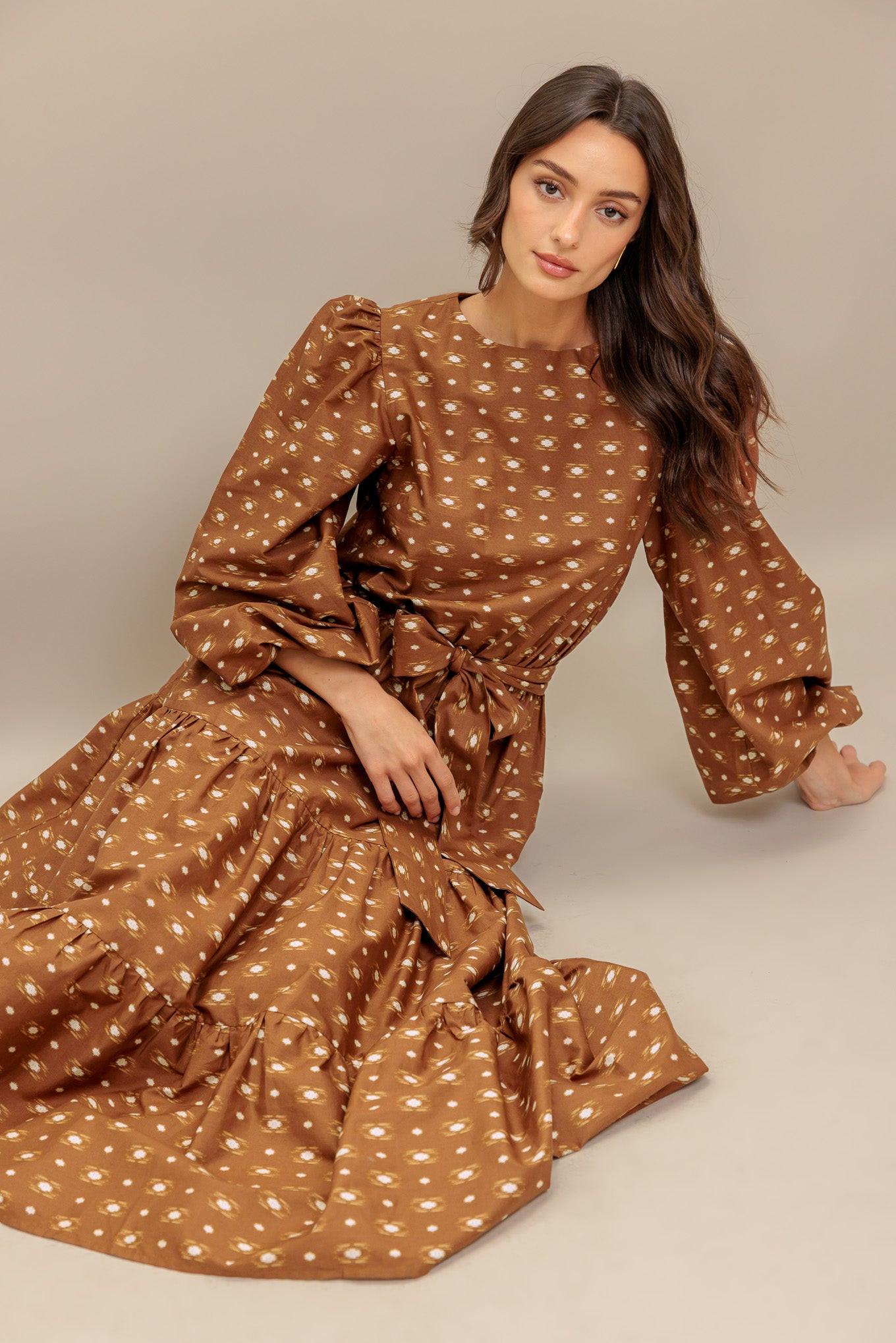 CINNAMON WALTZ WOVEN MIDI DRESS - Glamourous Grace