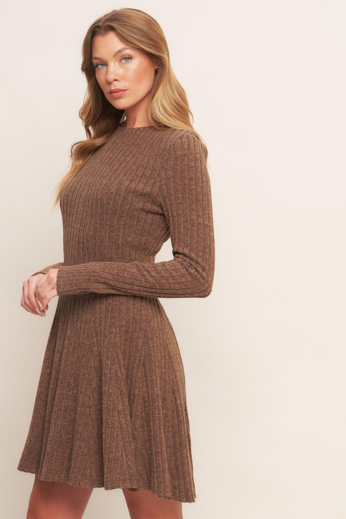 AUTUMN COFFEE BROWN KNIT MINI DRESS - Glamourous Grace