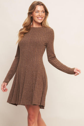 AUTUMN COFFEE BROWN KNIT MINI DRESS - Glamourous Grace