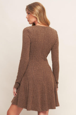AUTUMN COFFEE BROWN KNIT MINI DRESS - Glamourous Grace