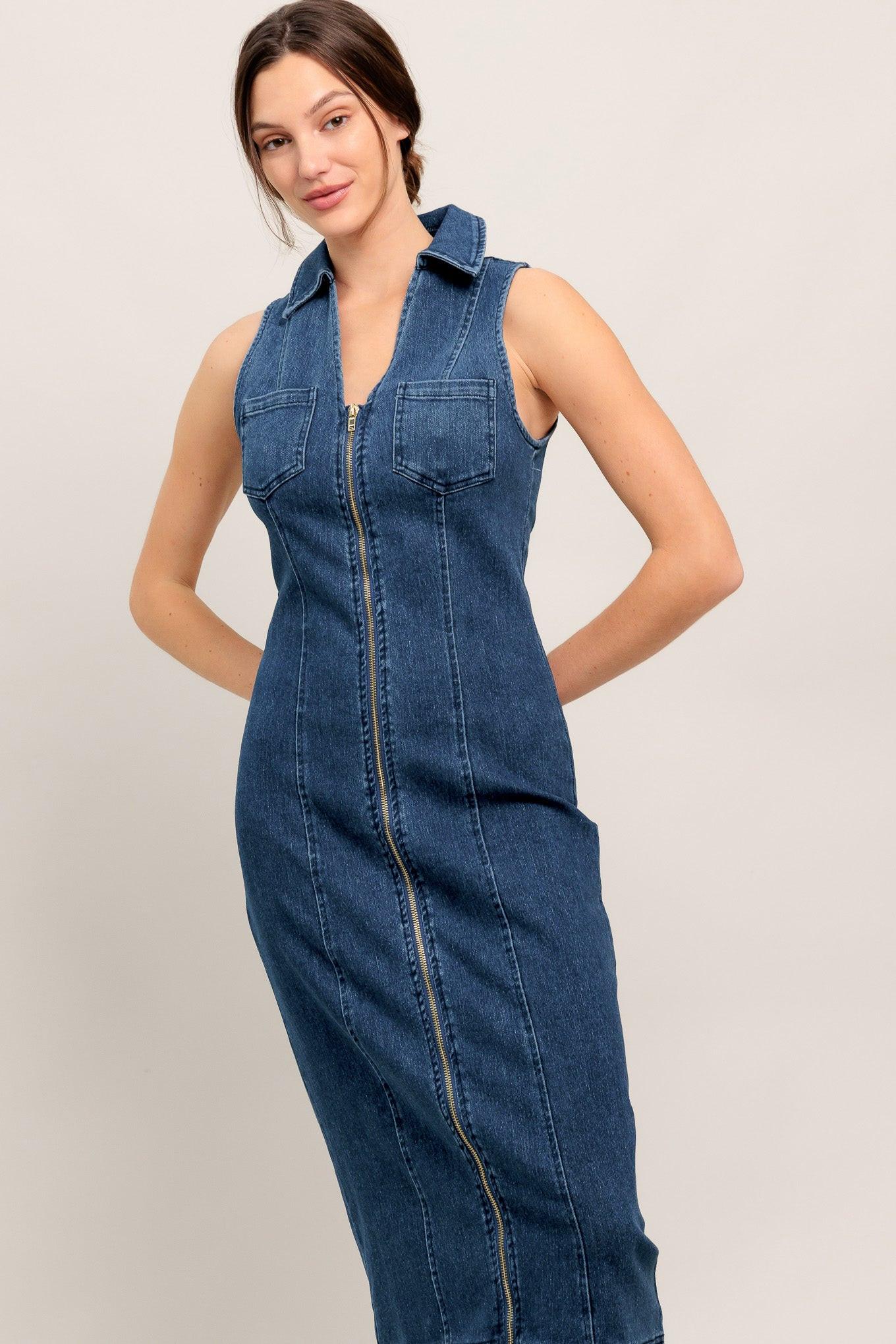 EVERYDAY EDGE DENIM MIDI DRESS - Glamourous Grace