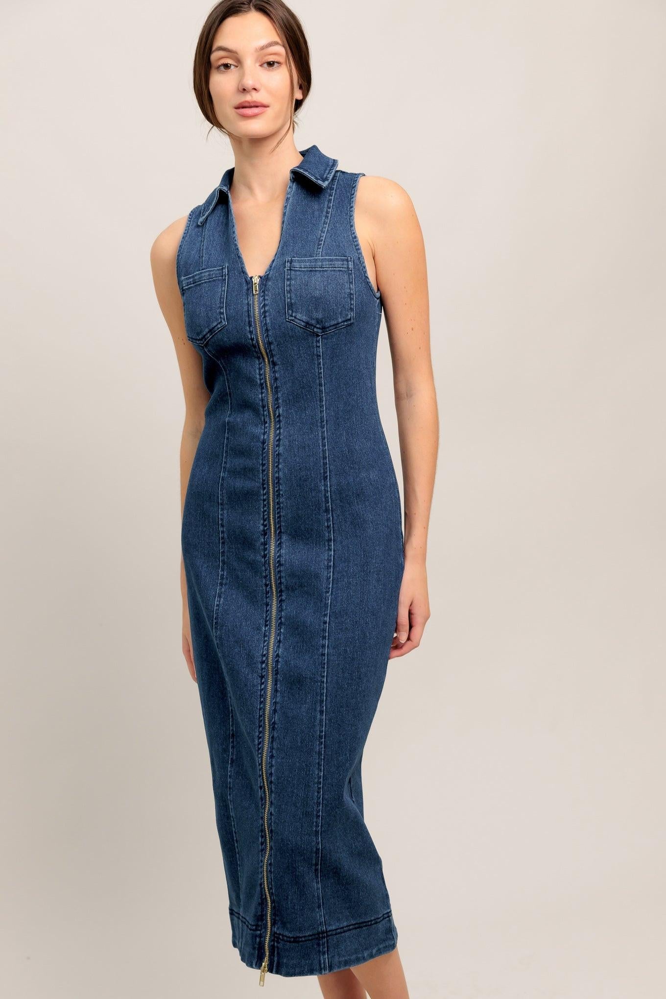 EVERYDAY EDGE DENIM MIDI DRESS - Glamourous Grace