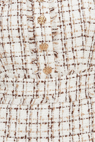GOLDEN GRID LUXE TWEED MINI DRESS - Glamourous Grace