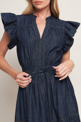 POWER DENIM GODDESS DARK INDIGO MIDI DRESS - Glamourous Grace