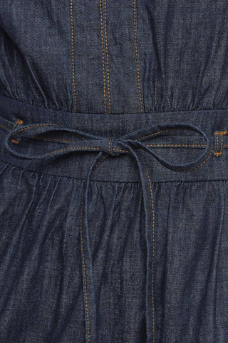 POWER DENIM GODDESS DARK INDIGO MIDI DRESS - Glamourous Grace