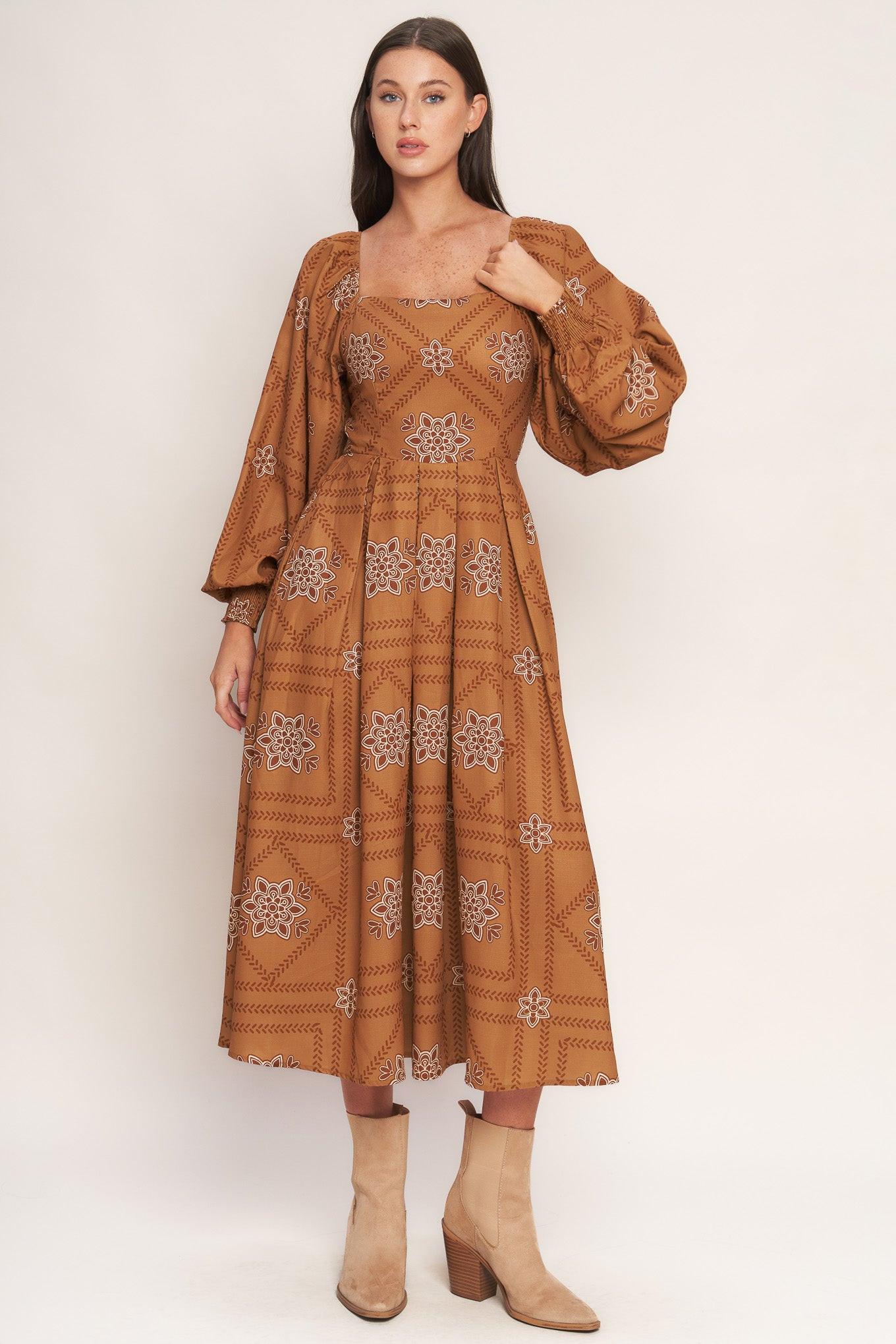 SOUTHWEST SQUARES WOVEN MIDI DRESS - Glamourous Grace