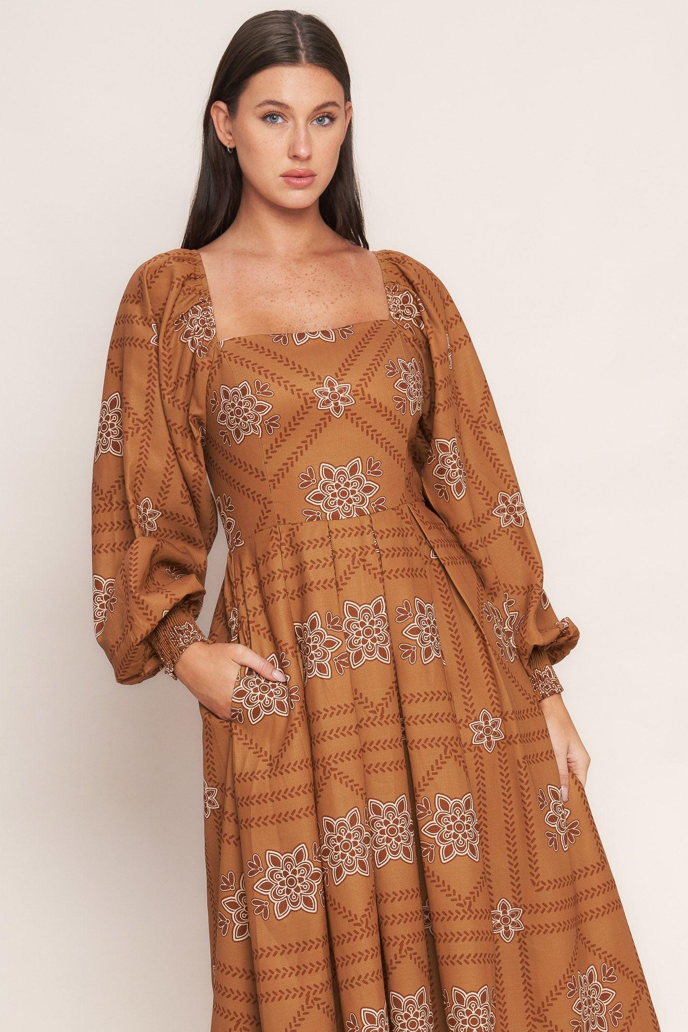 SOUTHWEST SQUARES WOVEN MIDI DRESS - Glamourous Grace