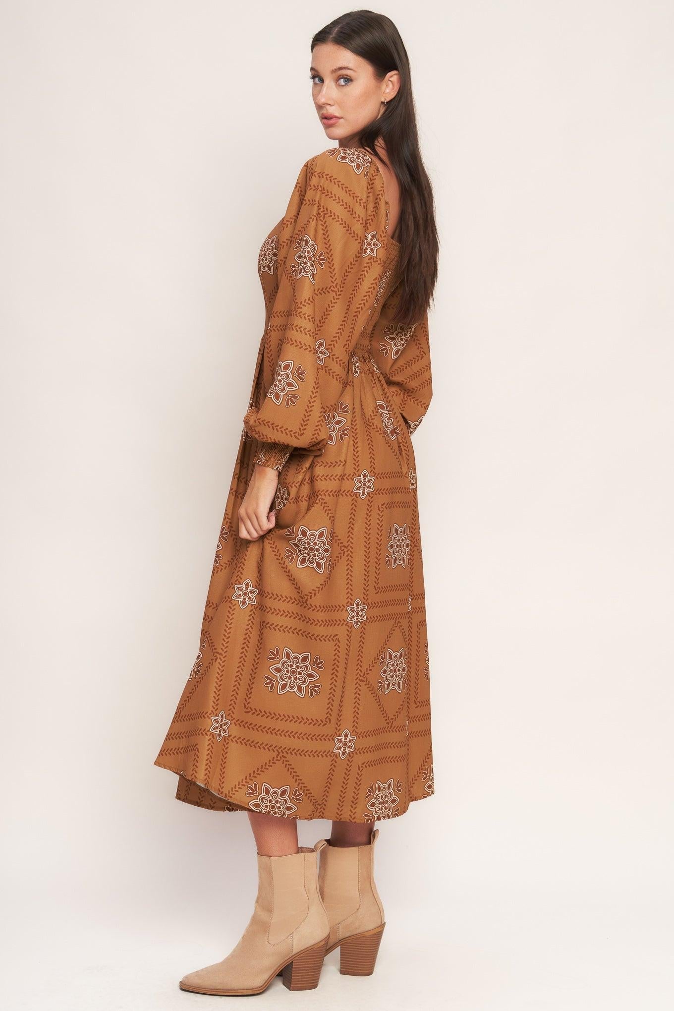 SOUTHWEST SQUARES WOVEN MIDI DRESS - Glamourous Grace