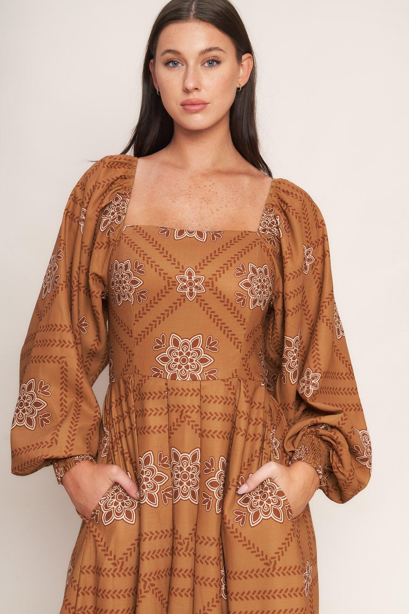 SOUTHWEST SQUARES WOVEN MIDI DRESS - Glamourous Grace