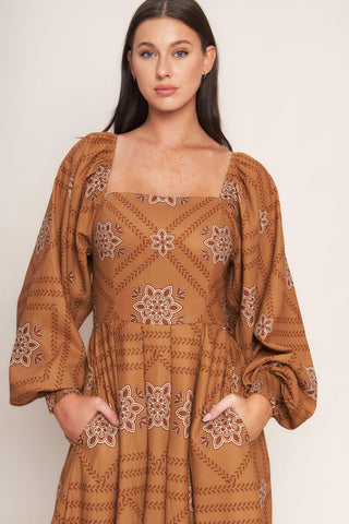 SOUTHWEST SQUARES WOVEN MIDI DRESS - Glamourous Grace