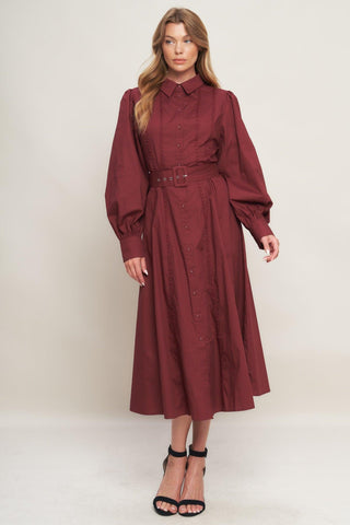 MODERN FEMME BURGUNDY WOVEN MIDI DRESS - Glamourous Grace
