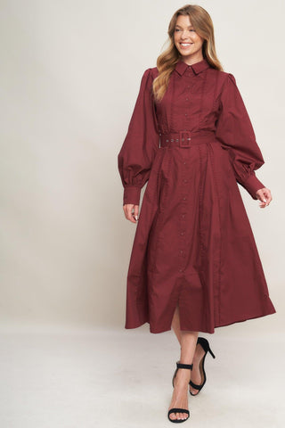 MODERN FEMME BURGUNDY WOVEN MIDI DRESS - Glamourous Grace