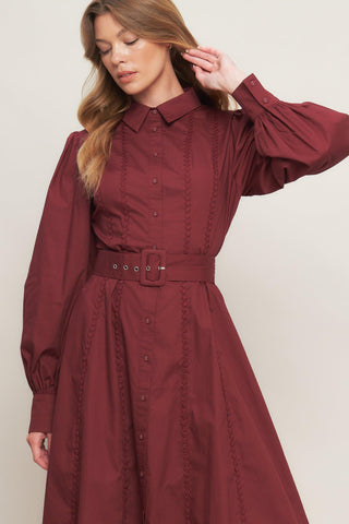 MODERN FEMME BURGUNDY WOVEN MIDI DRESS - Glamourous Grace