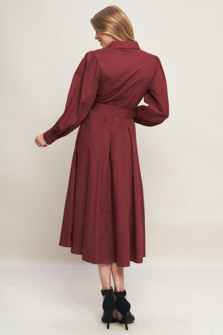 MODERN FEMME BURGUNDY WOVEN MIDI DRESS - Glamourous Grace