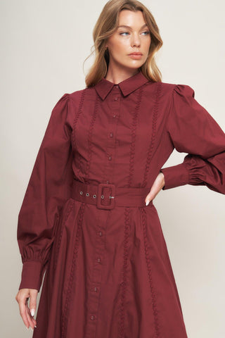 MODERN FEMME BURGUNDY WOVEN MIDI DRESS - Glamourous Grace