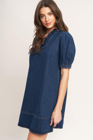 MODERN FOLK TOUCH DNIM MINI DRESS - Glamourous Grace