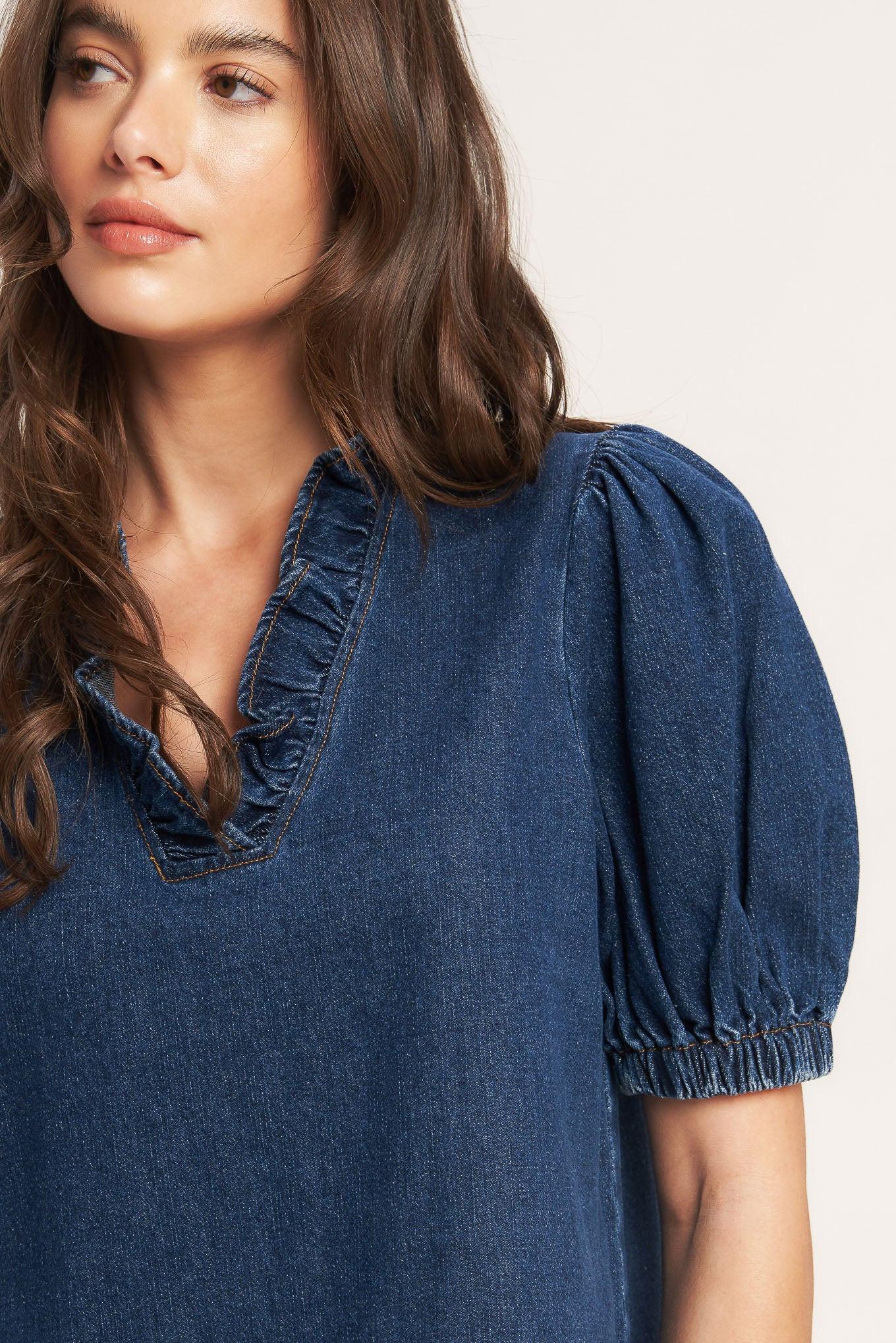 MODERN FOLK TOUCH DNIM MINI DRESS - Glamourous Grace