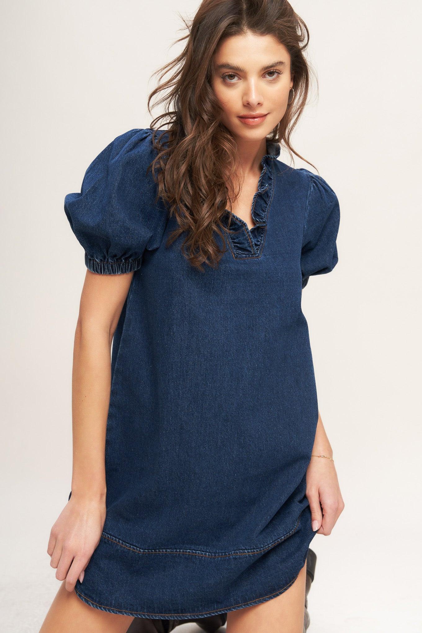 MODERN FOLK TOUCH DNIM MINI DRESS - Glamourous Grace