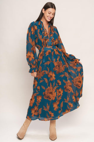 BURNISHED BOTANICA WOVEN MIDI DRESS - Glamourous Grace