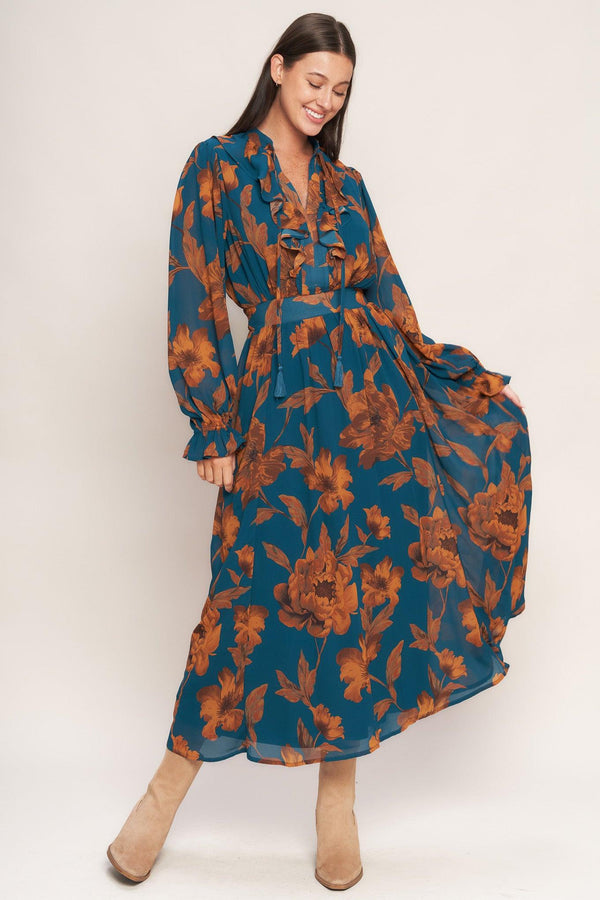 BURNISHED BOTANICA WOVEN MIDI DRESS - Glamourous Grace