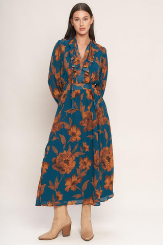BURNISHED BOTANICA WOVEN MIDI DRESS - Glamourous Grace
