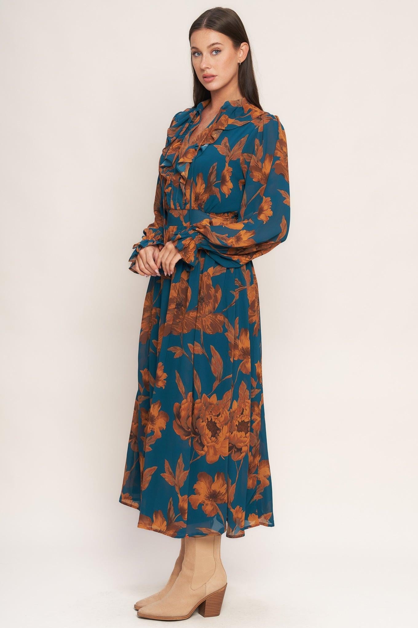 BURNISHED BOTANICA WOVEN MIDI DRESS - Glamourous Grace