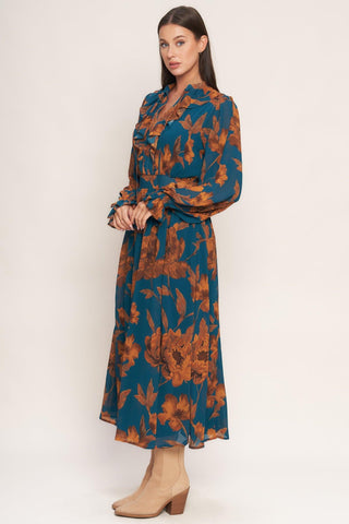BURNISHED BOTANICA WOVEN MIDI DRESS - Glamourous Grace