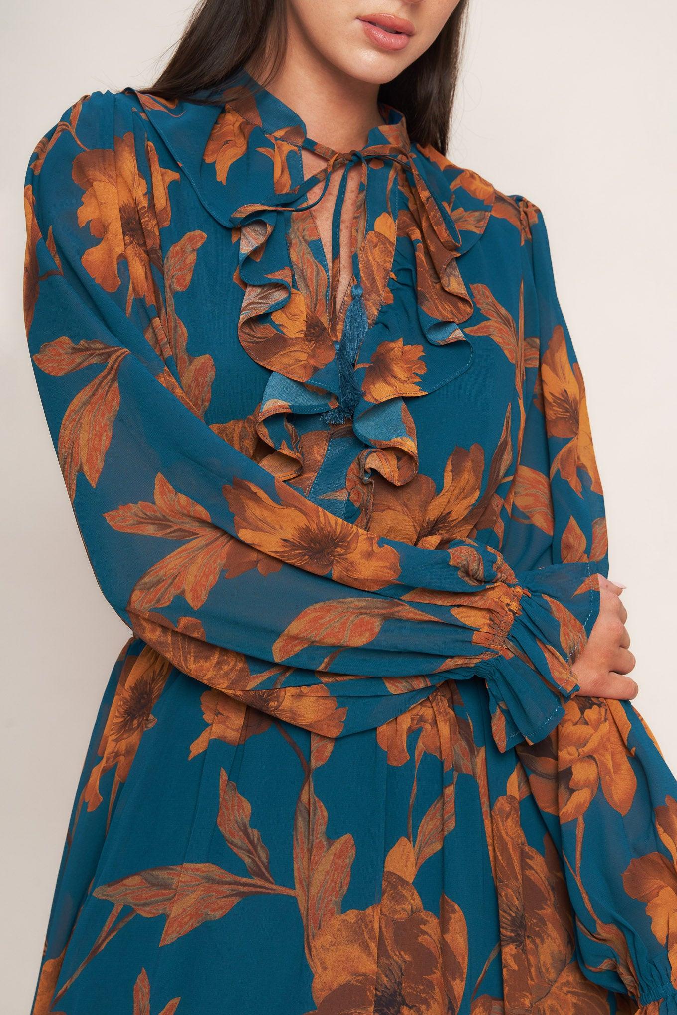 BURNISHED BOTANICA WOVEN MIDI DRESS - Glamourous Grace