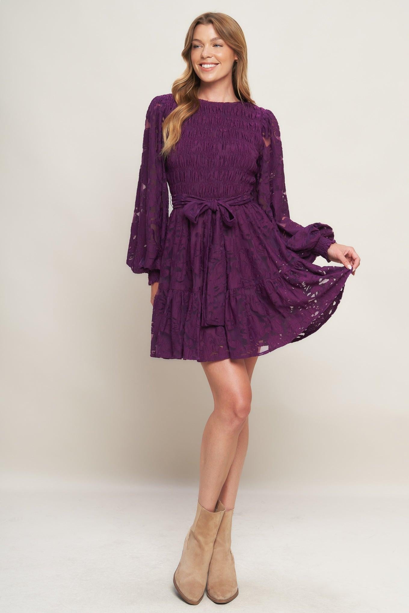 PASSION PLUM WOVEN LACE MINI DRESS - Glamourous Grace