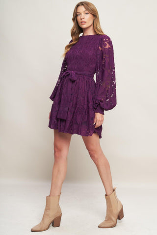 PASSION PLUM WOVEN LACE MINI DRESS - Glamourous Grace