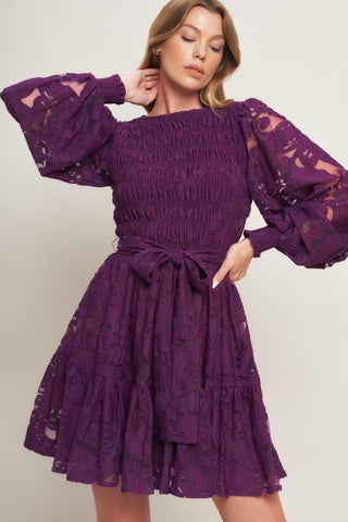 PASSION PLUM WOVEN LACE MINI DRESS - Glamourous Grace