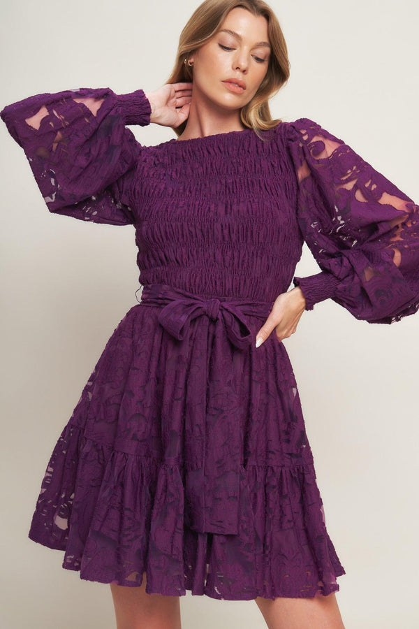 PASSION PLUM WOVEN LACE MINI DRESS - Glamourous Grace