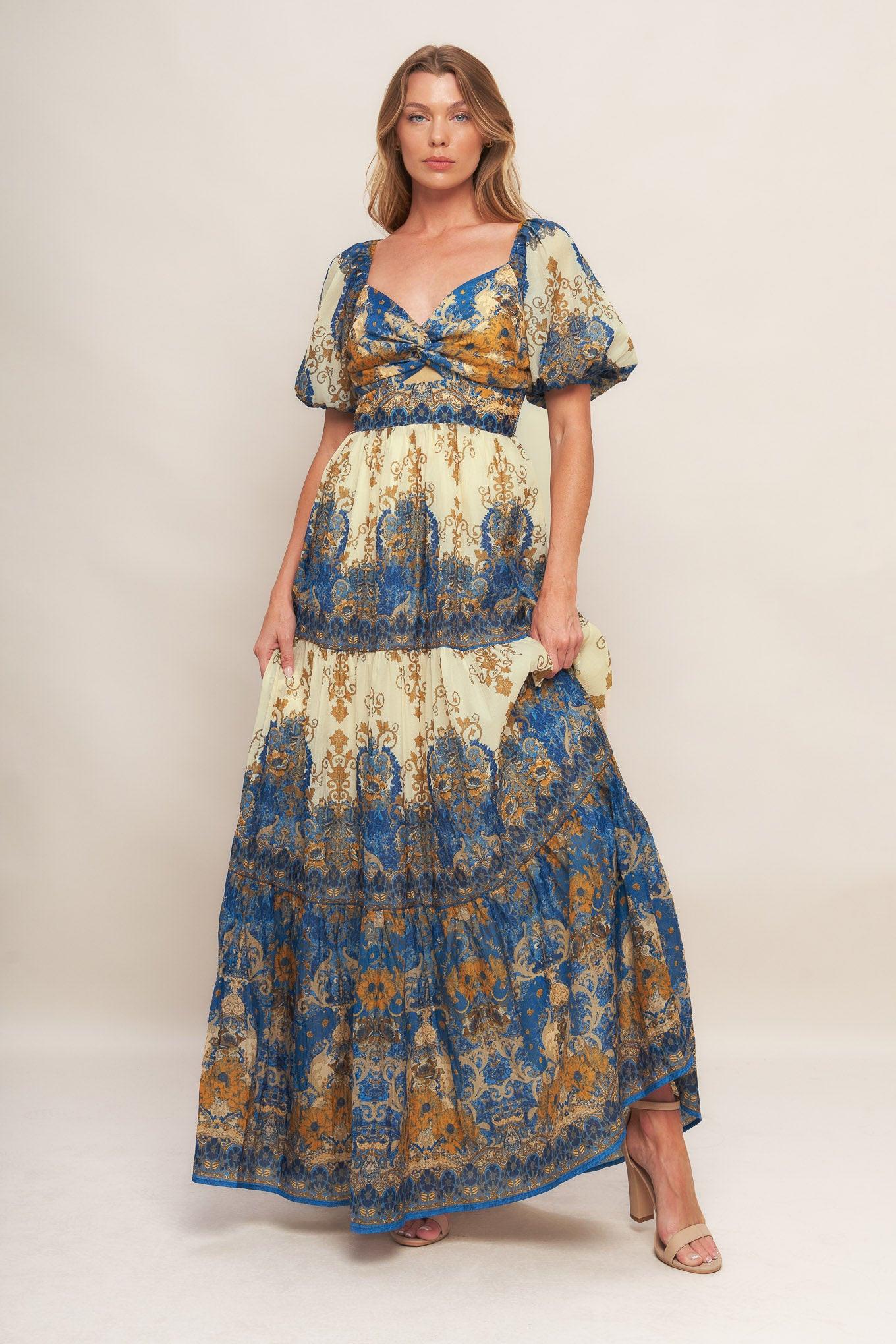 MIDNIGHT SERENADE EMPIRE WOVEN MAXI DRESS - Glamourous Grace