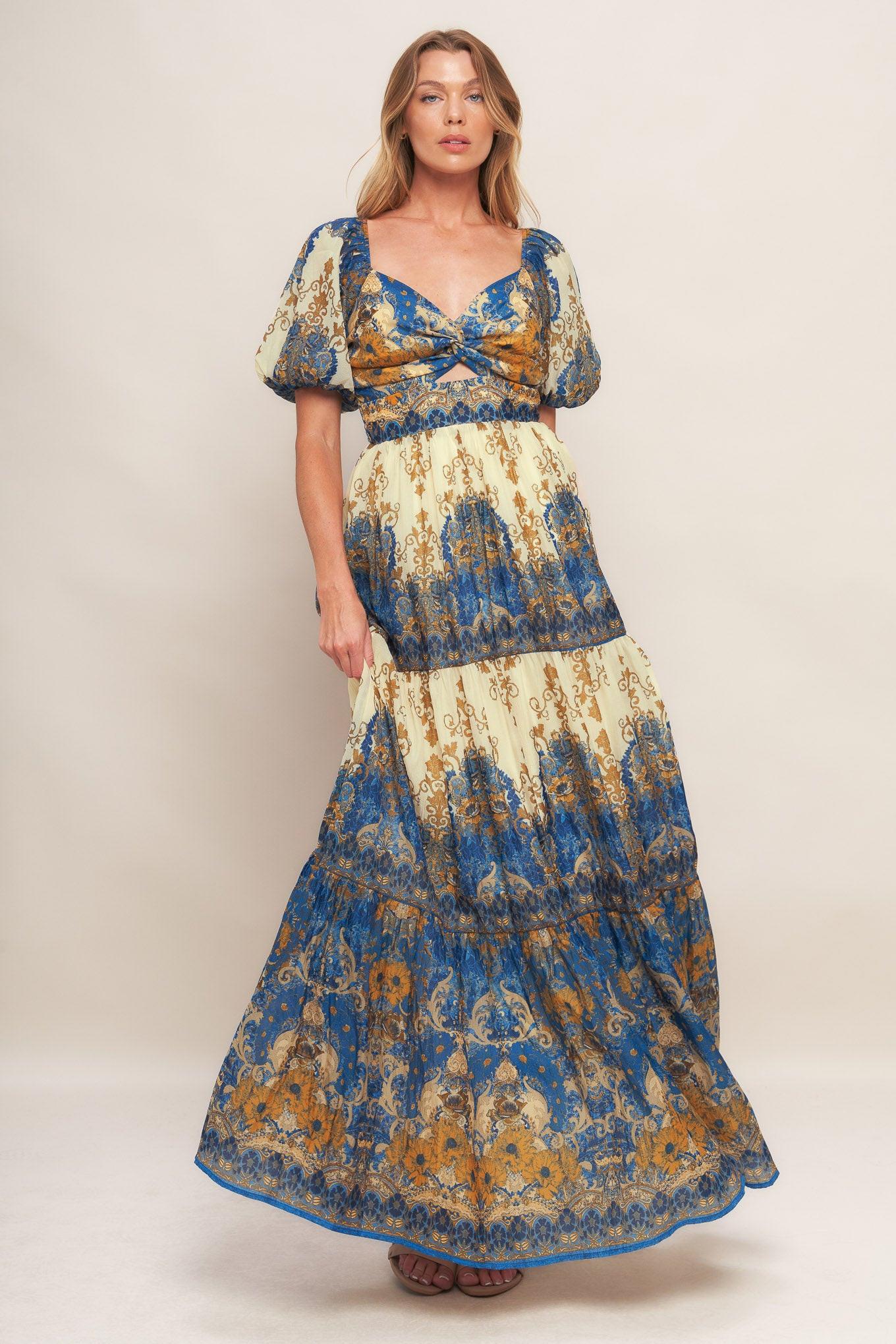 MIDNIGHT SERENADE EMPIRE WOVEN MAXI DRESS - Glamourous Grace