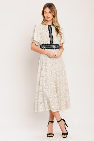 PETITE LUNE WOVEN LACE MIDI DRESS - Glamourous Grace
