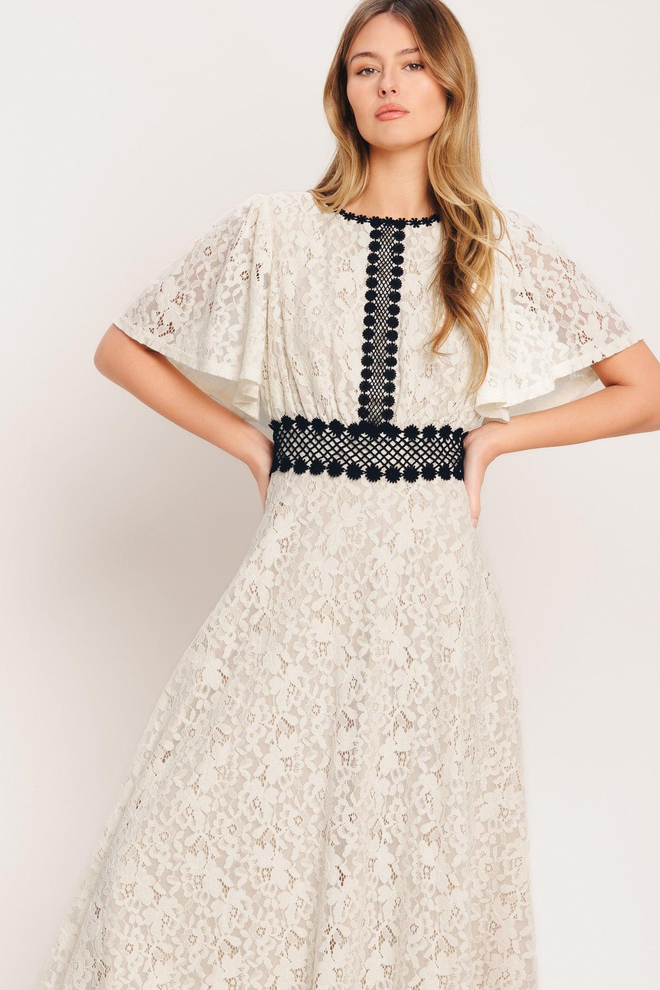PETITE LUNE WOVEN LACE MIDI DRESS - Glamourous Grace