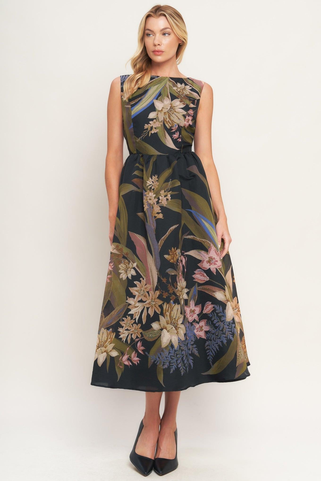 FOLIAGE WHISPER WOVEN MIDI DRESS - Glamourous Grace