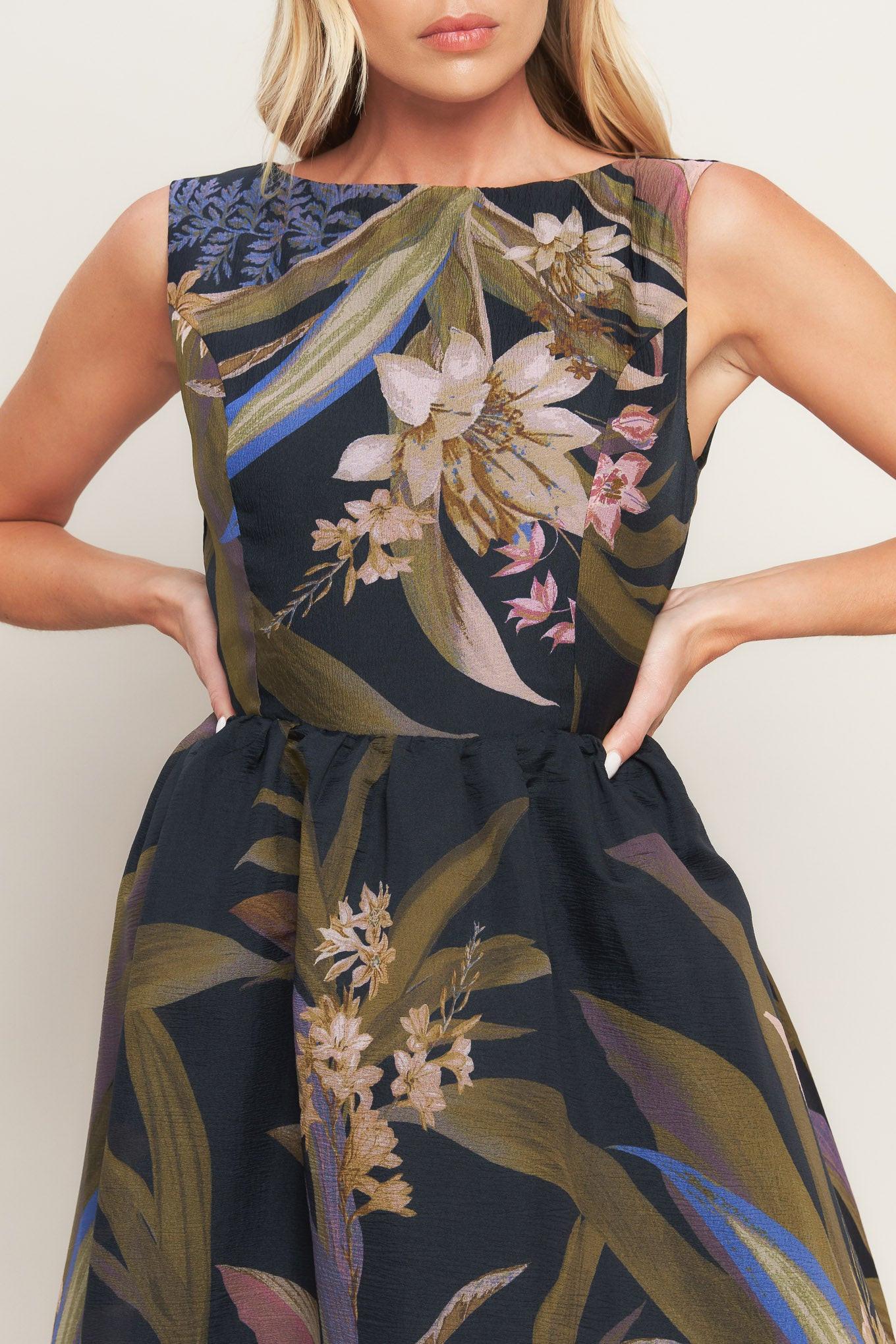 FOLIAGE WHISPER WOVEN MIDI DRESS - Glamourous Grace